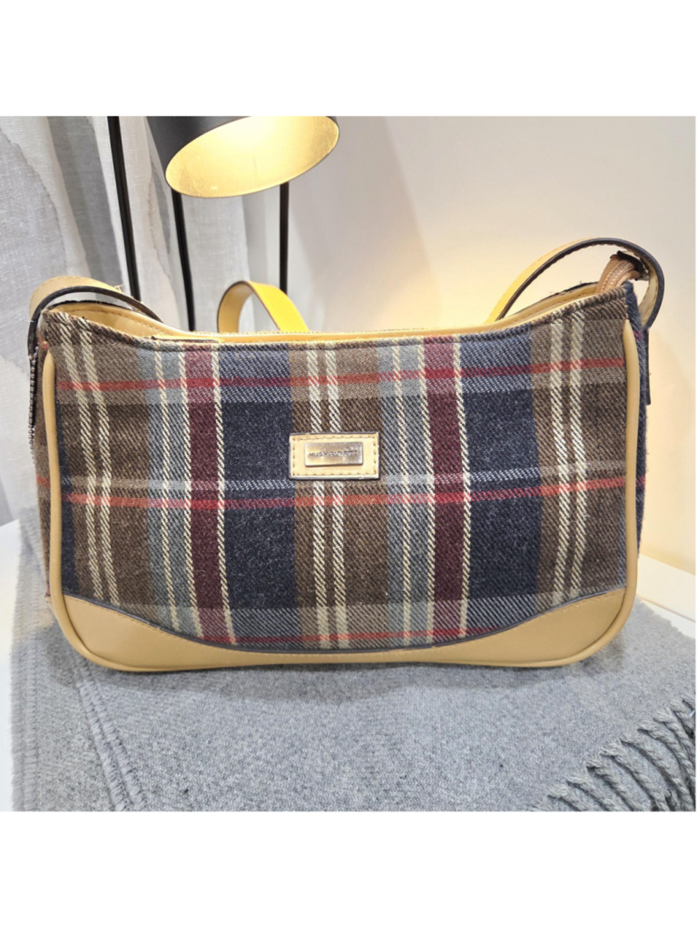 Y2K Hush Puppies Shoulder Bag, Tartan plaid, faux leather, Preppy Academic
